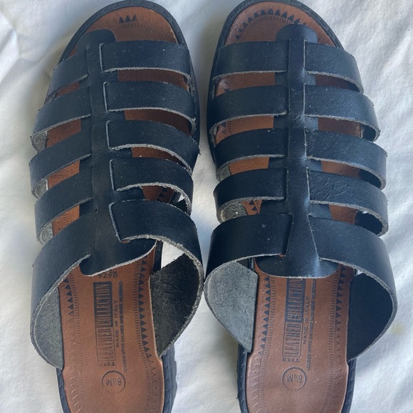 Black Leather Women Sandals Handmade in Italy by The Leather Collection! - Picture 1 of 3